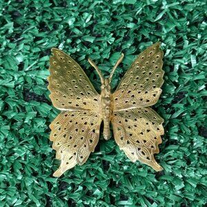 Butterfly Gold Tone Filigree Insect Vintage Brooch Pin Clothing Accessories